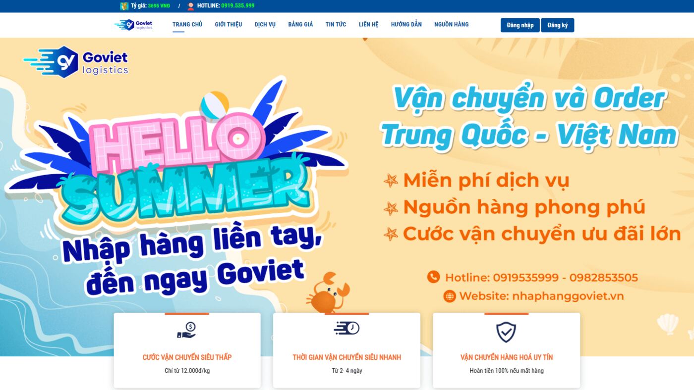 Giao diện website nhập hàng Trung Quốc do MONA thiết kế cho Goviet